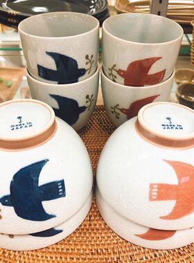 日本制Bisque北欧风格海鸥手握煎茶杯汤吞饭碗茶碗酸奶麦片碗