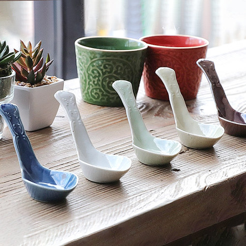 日本Amabro和风复古纯色陶瓷餐勺