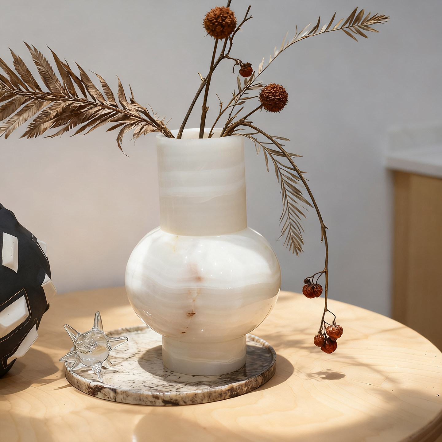 法式中古天然玉石花瓶侘寂风样板房酒店插花器家居餐桌面轻奢摆件,家居饰品,桌面摆件,淘宝优惠券,粉丝福利购,淘宝优惠卷