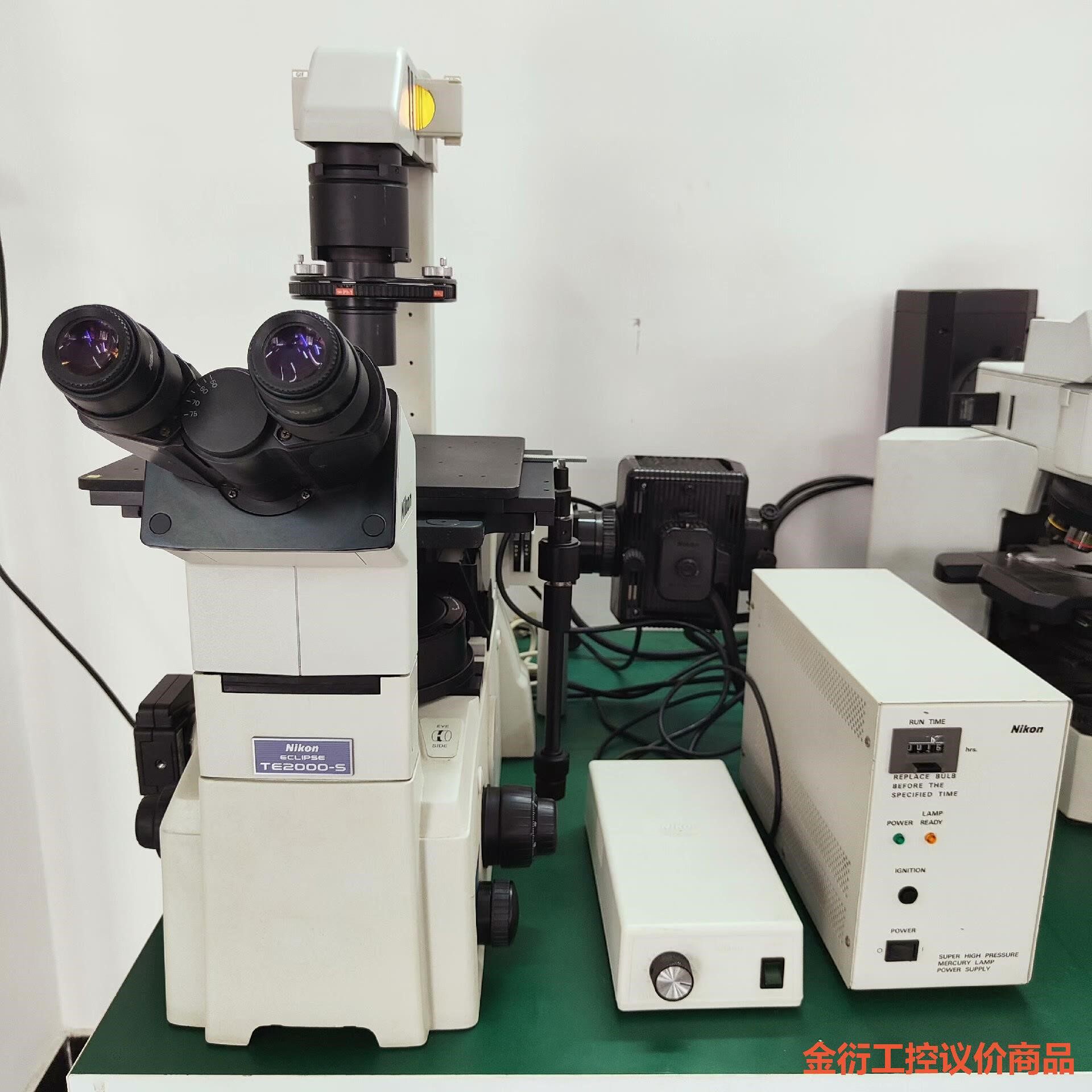 尼康倒置荧光显微镜te2000–s一台,全原装,实物照片,带金衍议