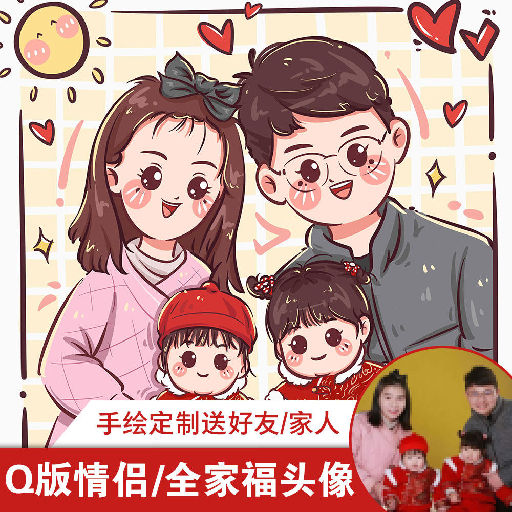 可爱头像定制手绘全家福装饰画图片