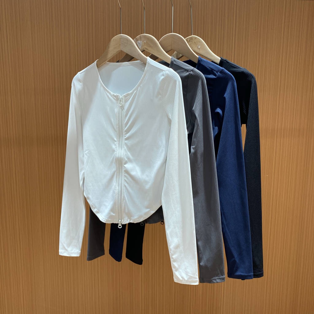 北美A家Ribbed Stardust双向拉链罗纹运动外套短款健身瑜伽休闲女