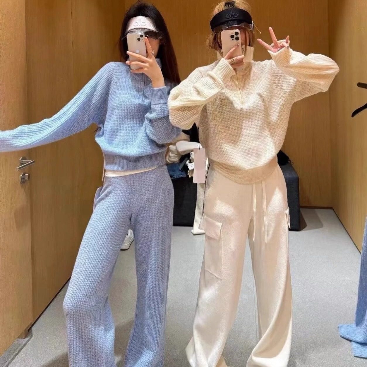 SYARURU北美A家Cashmere Plush Waffle老钱风华夫格云朵休闲套装