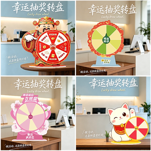卡通财神抽奖转盘立牌奶茶餐饮店吧台活动幸运大转盘桌面摆件展示