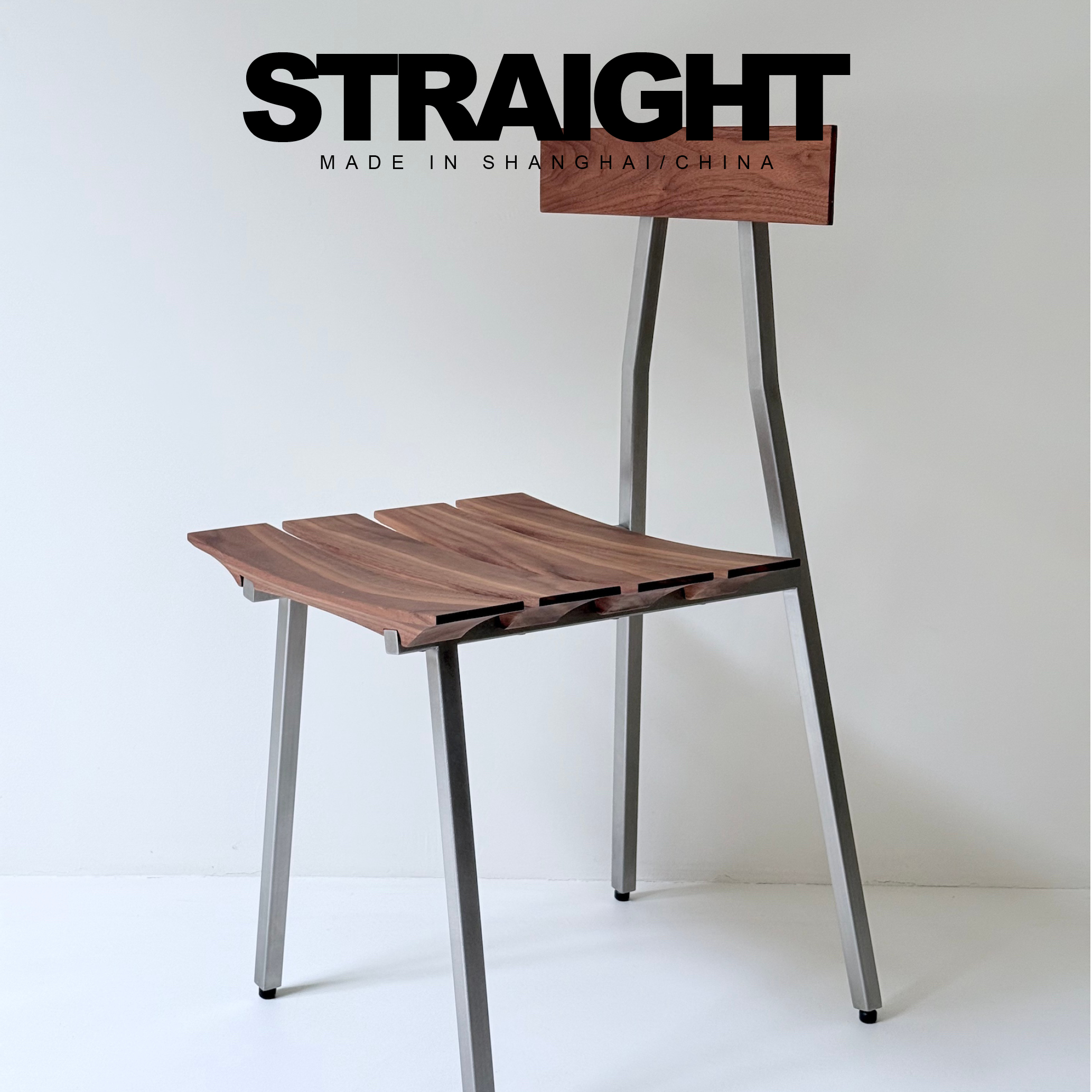 STRAIGHT原创实木不锈钢靠背椅