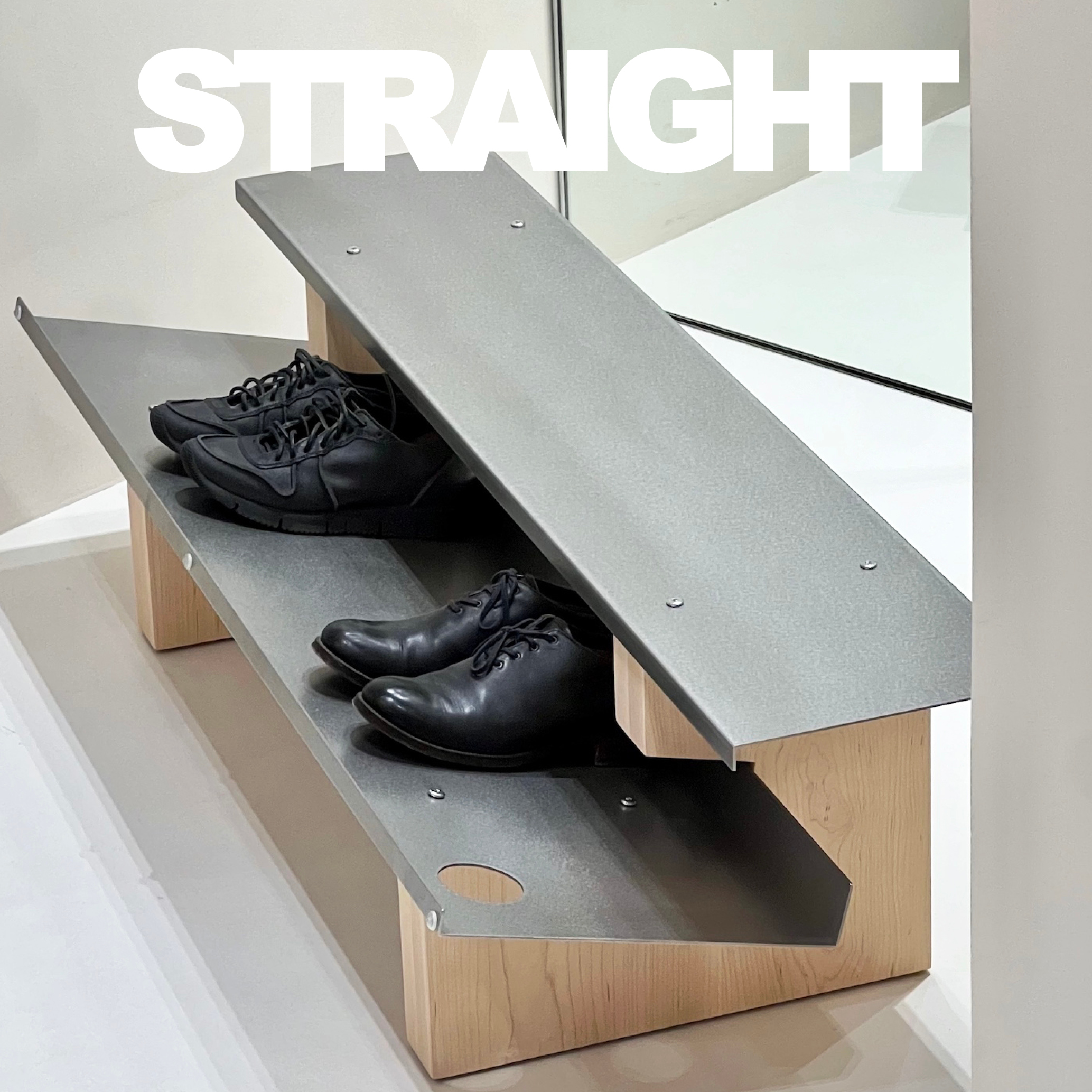 STRAIGHT不锈钢硬枫木实木换鞋凳