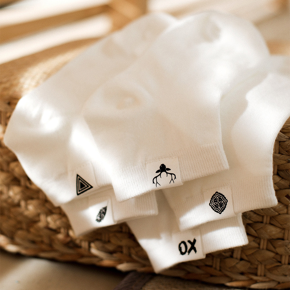 5双白袜子男女短袜布标精梳棉