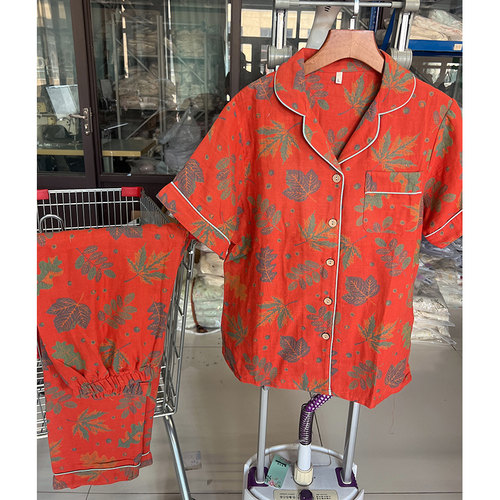 孤品微瑕处理色织纯棉睡衣女春夏季短袖家居服套装薄款中老年睡衣