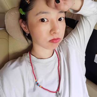 白百何同款珊瑚珠红色手工串珠项链女小众复古嘎乌盒吊坠毛衣链新