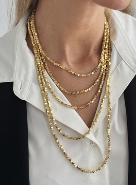 饰品欧美简约方形CCB串珠叠戴项链老钱风轻奢项饰