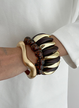 欧美夸张彩色晕染树脂弹力手镯ins风夸张个性手环新款手饰女