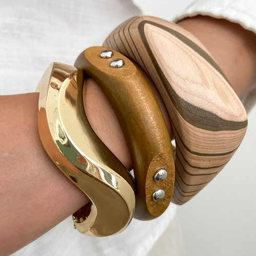 欧美饰品不规则个性几何手饰Bracelet设计感百搭木质手镯组合