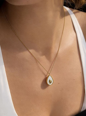 ins风小众设计感牛油果形状贝壳片项链精致不掉色锁骨链饰品