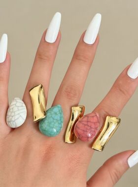 法式轻奢风裂纹水滴天然石开口戒指 小众高级感叠戴指环 复古时髦