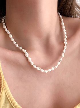 夏日沙滩度假风天然小海螺项链 自然唯美手工穿制锁骨链百搭配饰