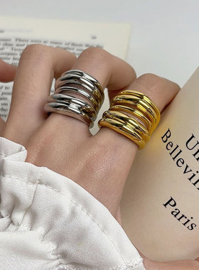 欧美小众多层镂空线圈缠绕弹簧圈戒指轻奢高级感个性夸张指环