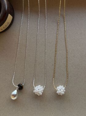 ins风简约项链拉丝水滴虎眼石珍珠球项链新品简约小众极简锁骨链