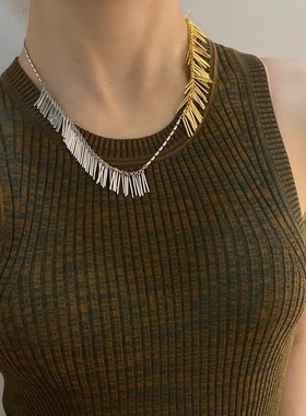 小众时髦 垂坠流苏高级质感金银拼色项链时尚松针锁骨链颈链