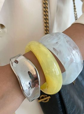 欧美夸张不规则半透明亚克力手镯 时尚ins几何晕染树脂手环女