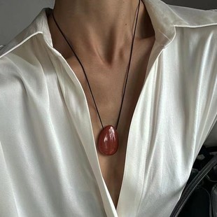 欧美ins博主酷飒个性 chocker 手工绑绳不规则石头项链 简约可调节