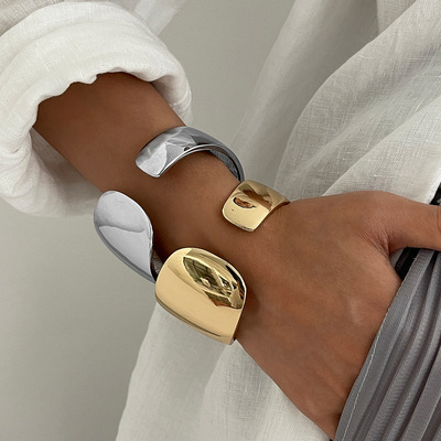 欧美饰品夸张几何合金手饰手镯个性潮流开口设计手镯