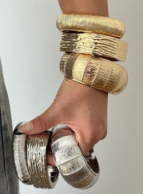 欧美夸张宽面横竖纹理设计手镯女 套装线条几何手饰