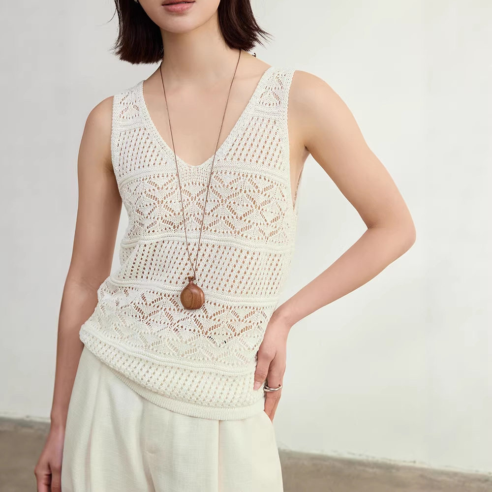 老钱风和纸纱镂空V领针织吊带背心女外穿26新款女装内搭春季上衣
