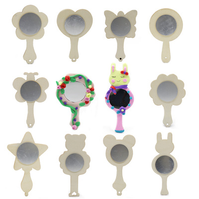 6.1儿童节母亲节女神节手工diy木质白胚迷你小镜子手绘珍珠泥镜子