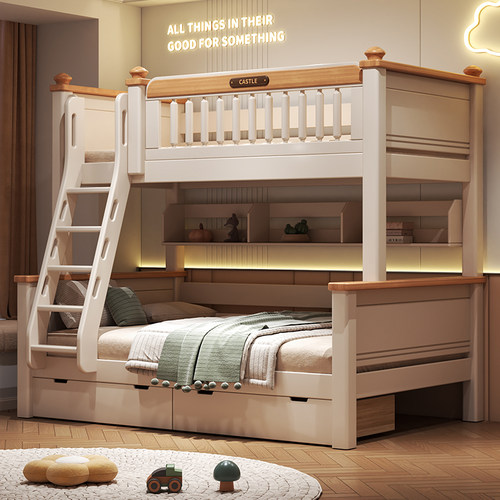 全实木子母床樱桃木上下铺小户型加厚儿童高低床双层床两层上下床