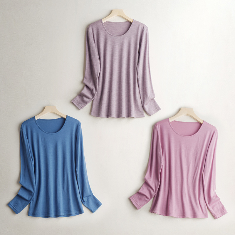 薄款100%超细羊毛女士保暖打底衫