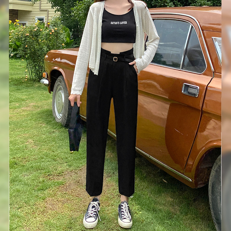 毛菇小象休闲裤女2020夏季新款高腰垂感直筒气质显瘦西装裤九分裤