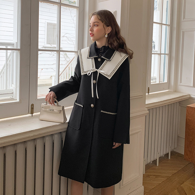 毛菇小象黑色复古风衣2020夏新款女气质韩版小个子宽松中长款上衣
