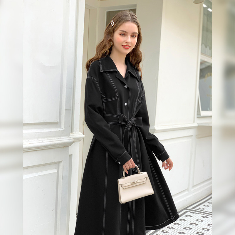 毛菇小象风衣女中长款小个子收腰流行外套2020夏装新学生气质大衣