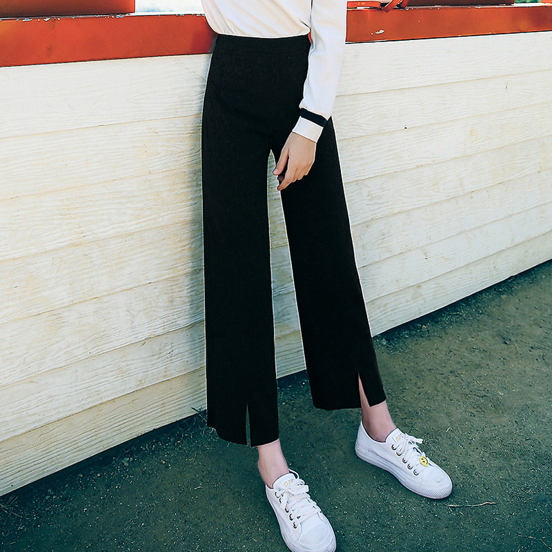 毛菇小象高腰阔腿裤女2020新款夏季直筒裤九分裤黑色显瘦百搭裤子
