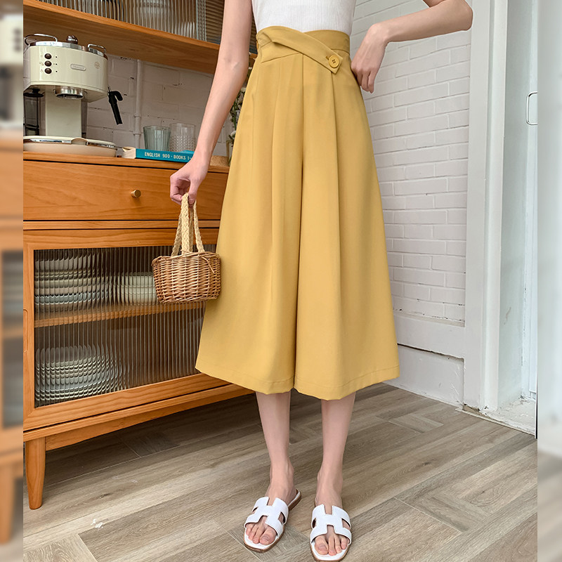 毛菇小象七分阔腿裤女2020夏新款黑色高腰显瘦垂感宽松直筒休闲裤