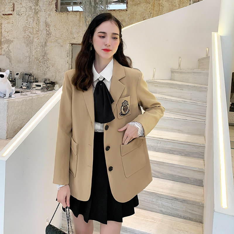 毛菇小象学院风西装外套女2020新款休闲设计感小众韩版宽松小西服