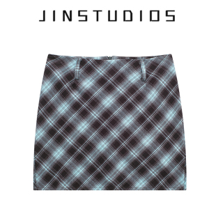 2025春美式 复古撞色格子辣妹包臀短裙显瘦显腿长百搭少女a字半裙