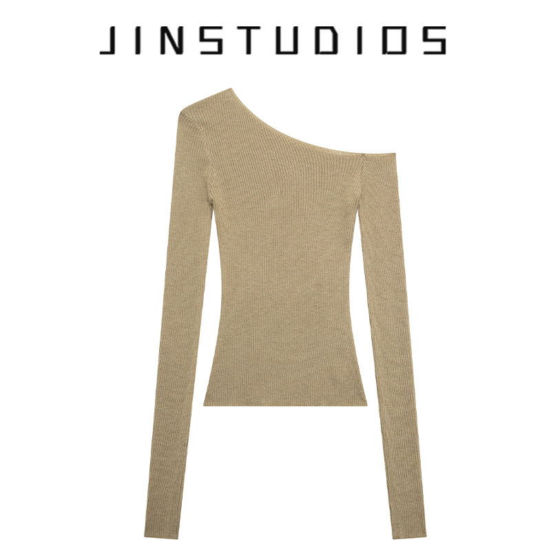 欧美辣妹个性斜领露肩套头长袖毛衣修身显瘦百搭纯欲针织上衣打底,女装/女士精品,毛针织衫,淘宝优惠券,粉丝福利购,淘宝优惠卷