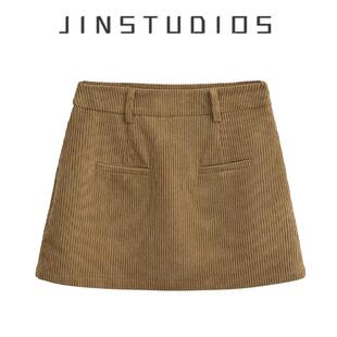 2025秋美式 复古纯色灯芯绒高腰短裙显瘦显腿长百搭辣妹a字裙半裙