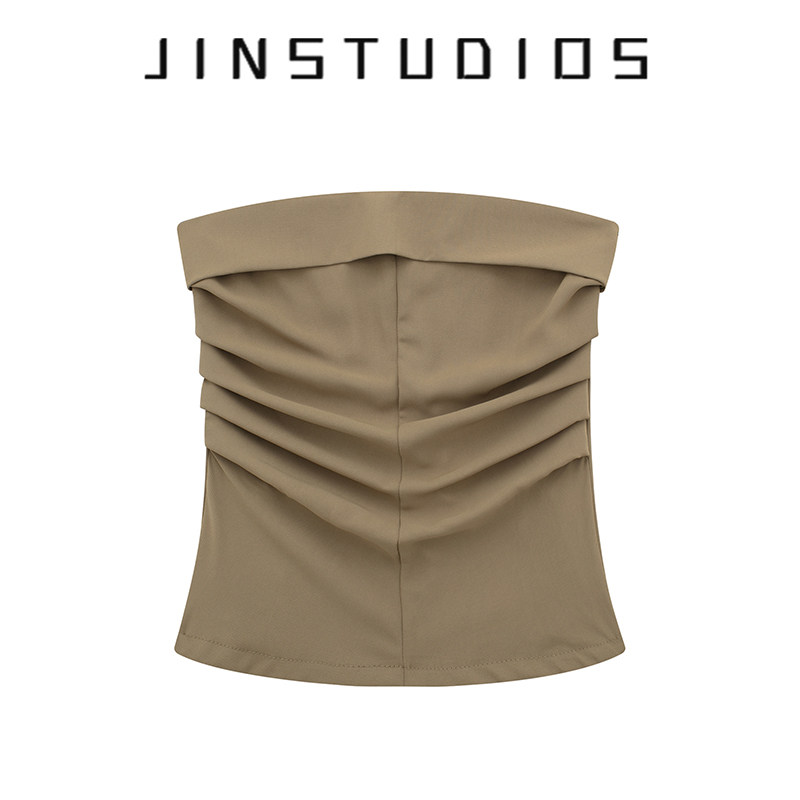 JIN自制夏美式辣妹风复古褶皱抹胸背心修身显瘦露肩露背百搭上衣,女装/女士精品,抹胸,淘宝优惠券,粉丝福利购,淘宝优惠卷