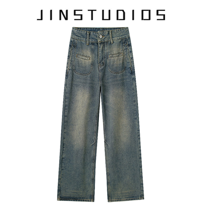 2025秋美式辣妹风复古做旧个性口袋高腰牛仔裤宽松百搭显瘦阔腿裤,女装/女士精品,牛仔裤,淘宝优惠券,粉丝福利购,淘宝优惠卷