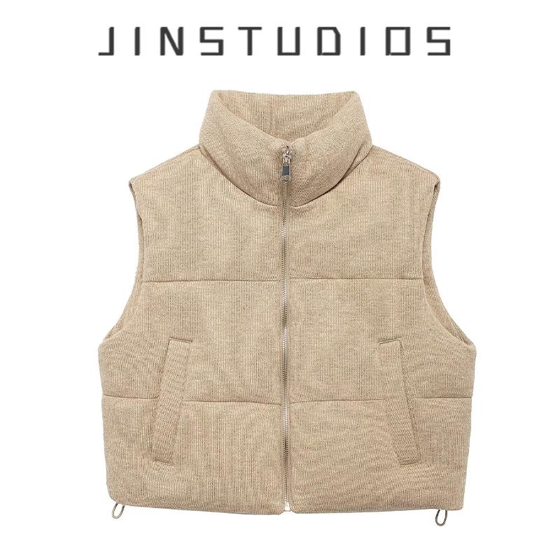 秋冬纯色拉链立领加厚马甲宽松百搭显瘦美式复古保暖无袖上衣外套