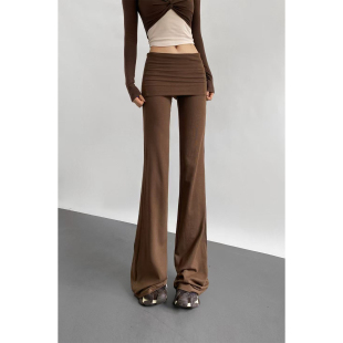 显瘦显腿长弹力百搭运动休闲裤 2026春美式 辣妹风翻边裙摆微喇长裤