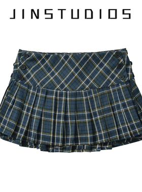 2025夏美式校园风复古格子少女百褶短裙显瘦显腿长辣妹a字裙半裙