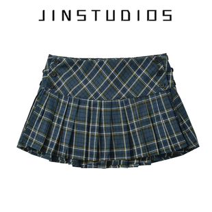 2025夏美式校园风复古格子少女百褶短裙显瘦显腿长辣妹a字裙半裙