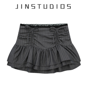 夏纯欲芭蕾风蕾丝边低腰蝴蝶结系带包臀短裙显瘦显腿长百搭a字裙