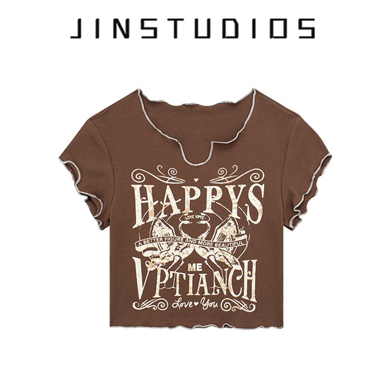 美式辣妹风字母印花超短短袖T恤