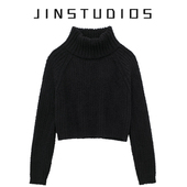 ins博主款 欧美辣妹纯色粗针高领套头毛衣宽松显瘦超短百搭针织衫