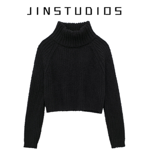 ins博主款欧美辣妹纯色粗针高领套头毛衣宽松显瘦超短百搭针织衫