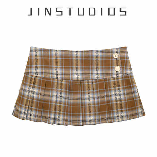 2025秋复古格子学院风百褶短裙显瘦百搭辣妹低腰jka字迷你半身裙